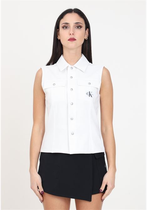 White women's vest in coated Milano Jersey CALVIN KLEIN JEANS | Vests | J20J223390YAFYAF