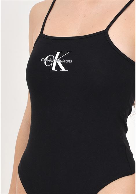 Black women's bodysuit with contrasting logo print CALVIN KLEIN JEANS | Body | J20J223421BEHBEH
