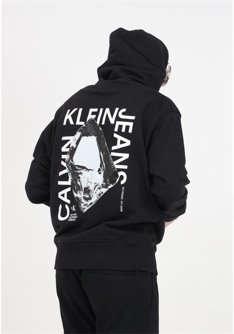 Black men's sweatshirt with hood with modern metals print on the back CALVIN KLEIN JEANS | Hoodie | J30J324631BEHBEH