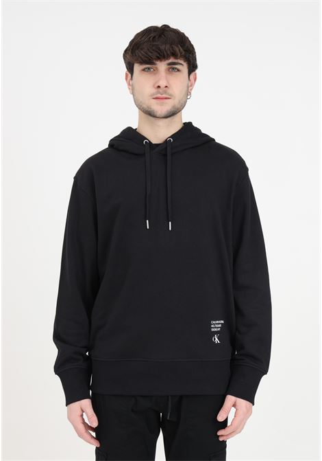 Black men's sweatshirt with hood with modern metals print on the back CALVIN KLEIN JEANS | Hoodie | J30J324631BEHBEH