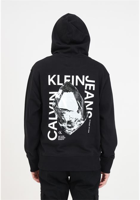 Black men's sweatshirt with hood with modern metals print on the back CALVIN KLEIN JEANS | J30J324631BEHBEH