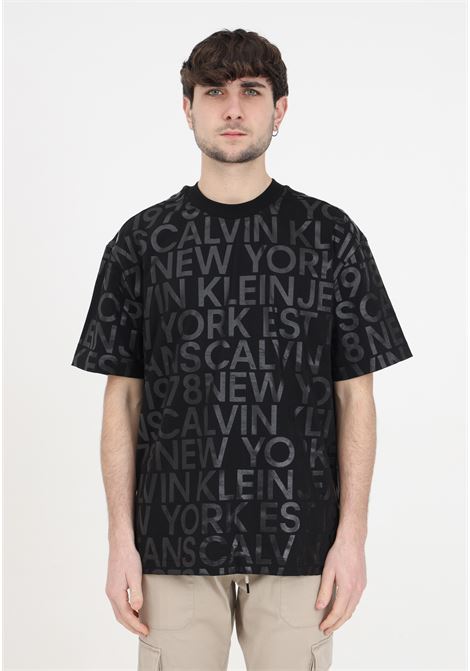 T-shirt nera da uomo con logo all over Tone On Tone Aop CALVIN KLEIN JEANS | T-shirt | J30J3246430GL0GL