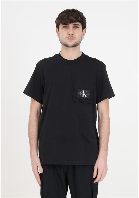 T-shirt nera da uomo con logo ripstop panelled CALVIN KLEIN JEANS | T-shirt | J30J324679BEHBEH