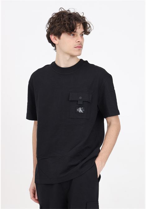 T-shirt da uomo modello 'TEXTURE' in nero CALVIN KLEIN JEANS | J30J325214BEHBEH