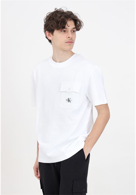 'TEXTURE' model men's t-shirt in white CALVIN KLEIN JEANS | T-shirt | J30J325214YAFYAF