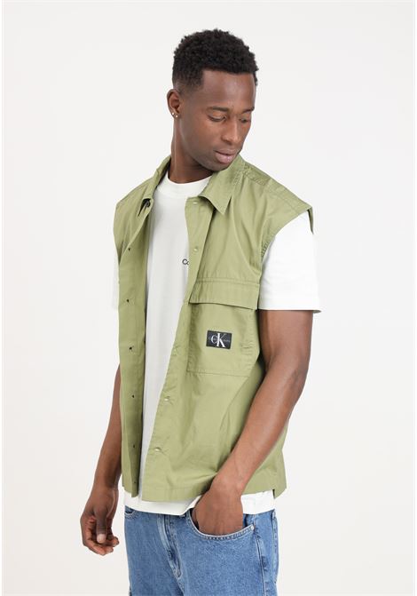 Olive green men's vest with logo patch on the front CALVIN KLEIN JEANS | Vests | J30J325249L9NL9N