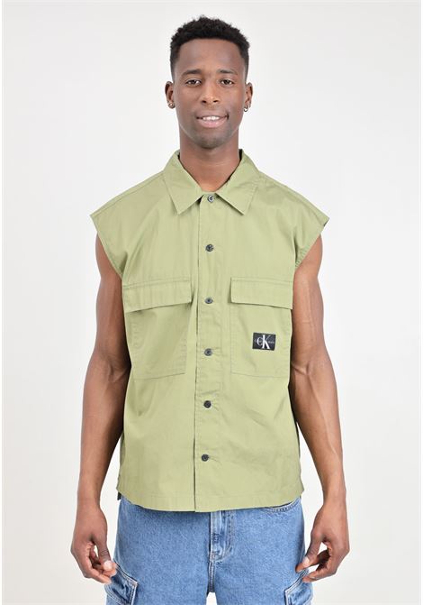 Olive green men's vest with logo patch on the front CALVIN KLEIN JEANS | J30J325249L9NL9N