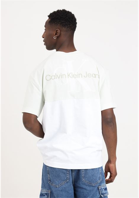 T-shirt da uomo bianca e verde chiaro con ricamo logo sul retro CALVIN KLEIN JEANS | J30J325435YAFYAF