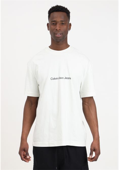 Cream men's t-shirt with logo lettering on the front and back CALVIN KLEIN JEANS | T-shirt | J30J325492CGACGA