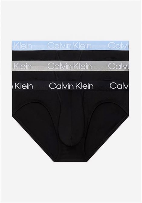 Set of 3 black men's briefs with logoed elastic band CALVIN KLEIN | Slip | 000NB2969AMCJ