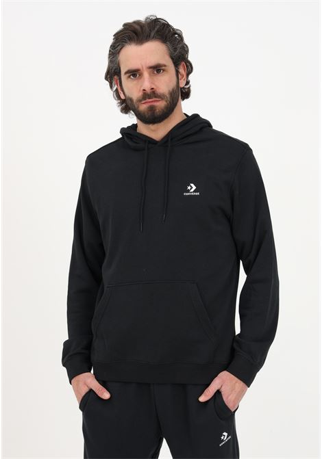 Black men's sweatshirt with hood and logo embroidery CONVERSE | Hoodie | 10023874-A01.