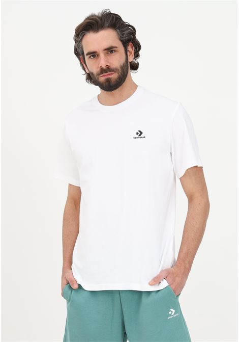 White casual t-shirt for men with logo embroidery CONVERSE | 10023876-A01.