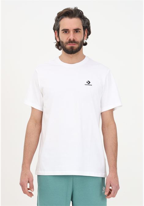 White casual t-shirt for men with logo embroidery CONVERSE | 10023876-A01.