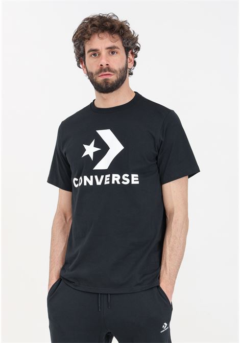 T-shirt da uomo nera con maxi stampa logo a contrasto CONVERSE | 10025458-A02.