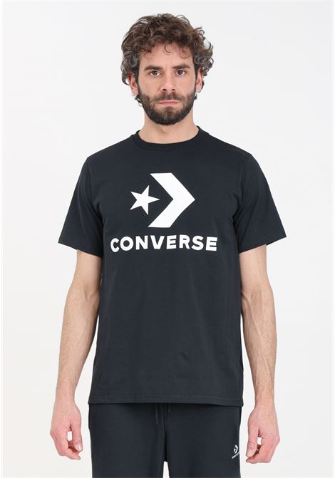 T-shirt da uomo nera con maxi stampa logo a contrasto CONVERSE | 10025458-A02.