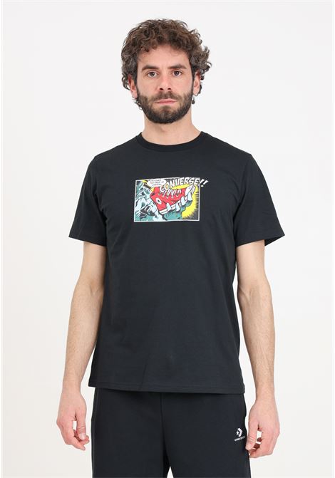 T-shirt nera da uomo stampa a colori CONVERSE | 10025978-A01.