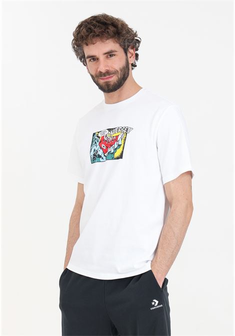 T-shirt da uomo bianca con stampa a colori CONVERSE | 10025978-A02.