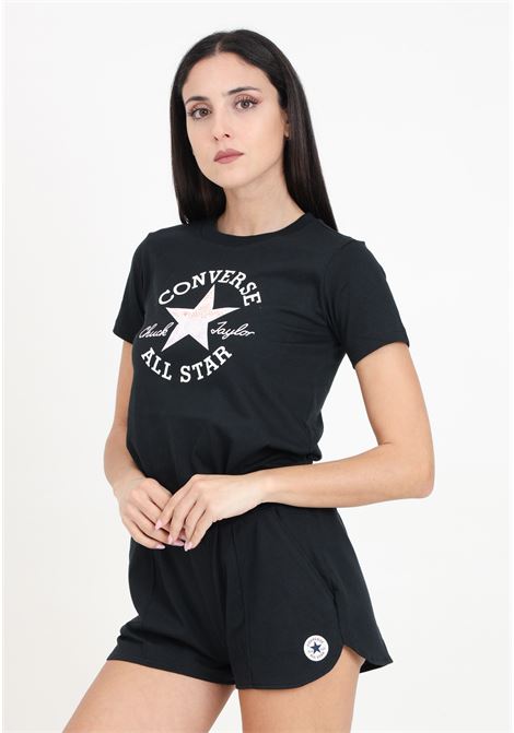T-shirt da donna nera con maxi stampa logo a colori CONVERSE | 10026362-A01.