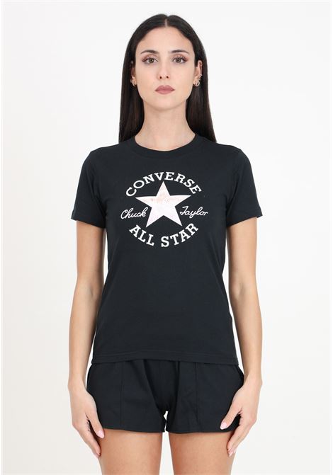 T-shirt da donna nera con maxi stampa logo a colori CONVERSE | 10026362-A01.