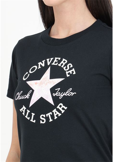 Black women's t-shirt with maxi color logo print CONVERSE | 10026362-A01.