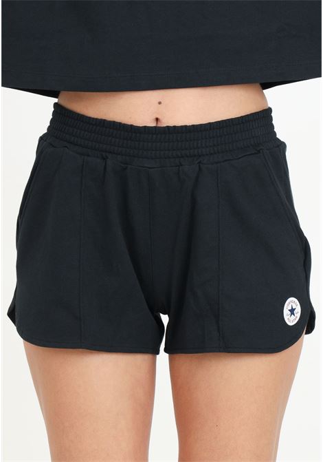 Shorts da donna neri con patch logo CONVERSE | 10026392-A02.