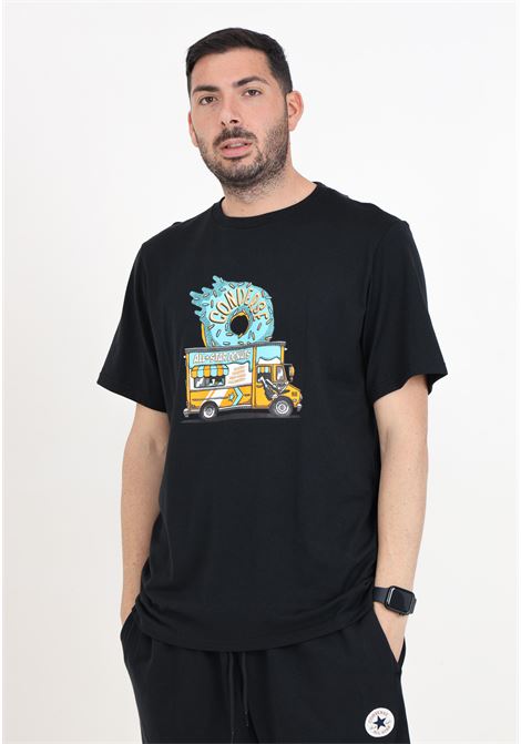 T-shirt a maniche corte nera da uomo con stampa a contrasto CONVERSE | 10026420-A01.