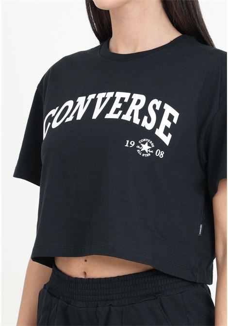 Black women's crop t-shirt with maxi logo print CONVERSE | 10027151-A02.