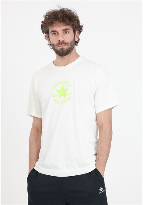 Beige men's t-shirt with green logo patch CONVERSE | T-shirt | 10027274-A01.