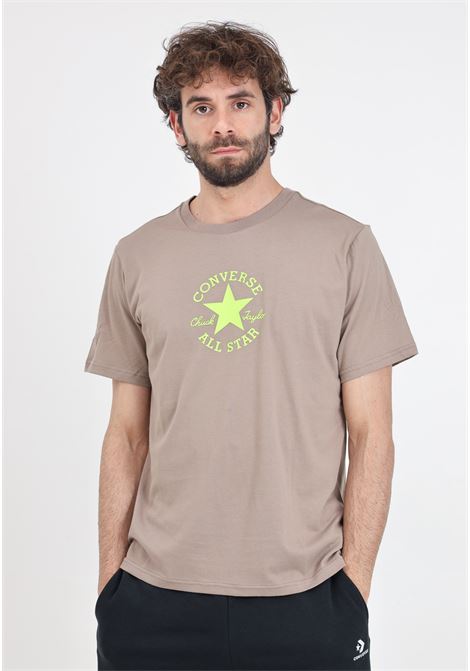 Brown men's t-shirt with green logo patch CONVERSE | T-shirt | 10027283-A01.
