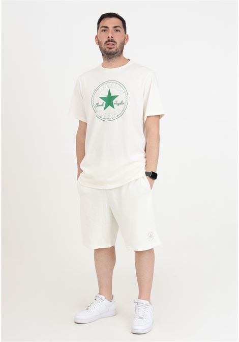 Shorts sportivo bianco panna da uomo con logo gommato CONVERSE | Shorts | 10027285-A01.
