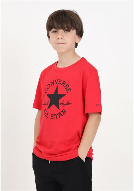 Red short-sleeved T-shirt for boys and girls with maxi All Star logo print CONVERSE | T-shirt | 9CF394F97