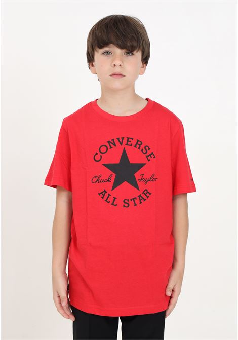 Red short-sleeved T-shirt for boys and girls with maxi All Star logo print CONVERSE | 9CF394F97