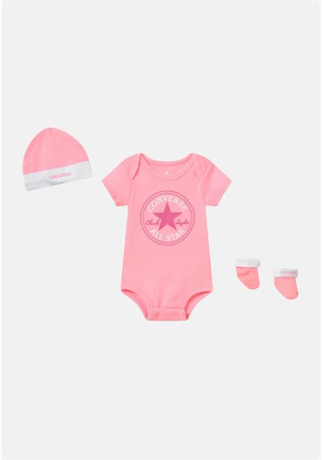 Completino neonato rosa e bianco, composto da cappellino body e calzini CONVERSE | Completini | LC0028A6A