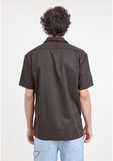 Brown short-sleeved men's shirt with logo label DIckies | DK0A4XK7DBX1DBX1