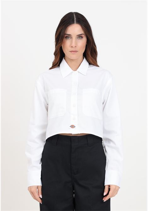Camicia crop da donna bianca con patch logo sul davanti a colori DIckies | Camicie | DK0A4YSUWHX1WHX1