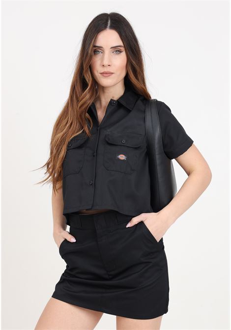 Black crop women's short-sleeved shirt with logo label DIckies | Shirt | DK0A4YSXBLK1BLK1