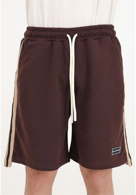 Brown sports shorts for men with logo patch and contrasting side bands DIEGO RODRIGUEZ | Shorts | DR310CHOCOLAT