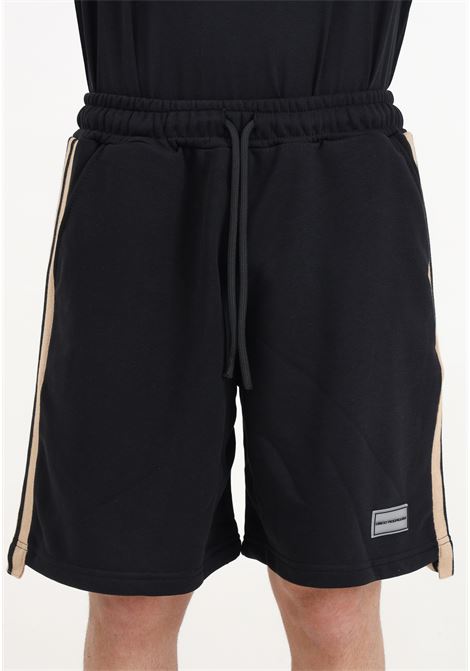Black sports shorts for men with logo patch and contrasting side bands DIEGO RODRIGUEZ | Shorts | DR310NERO