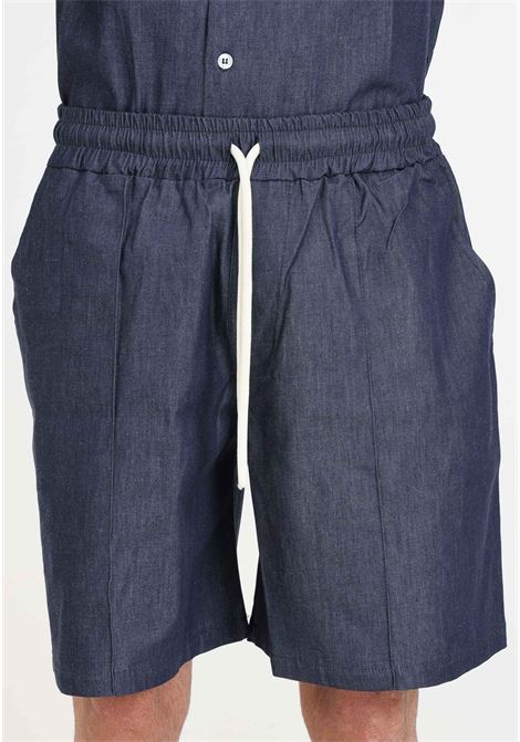 Shorts da uomo blu effetto jeans con patch logo sul retro DIEGO RODRIGUEZ | Shorts | DR322BLU