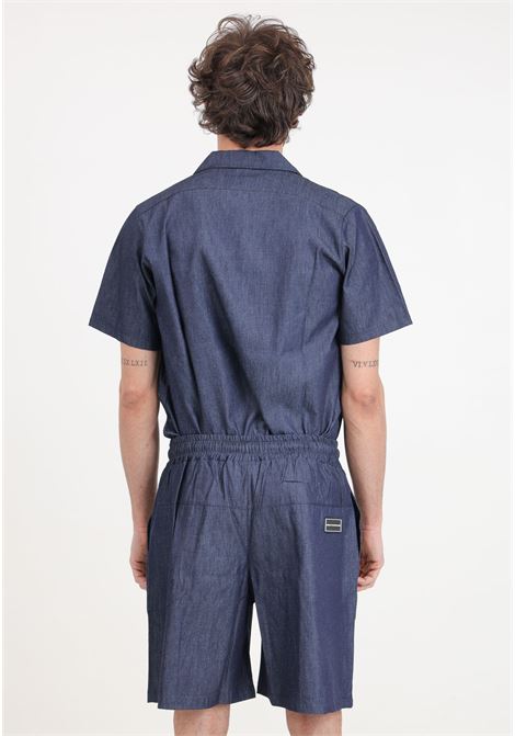 Blue denim-effect men's shorts with logo patch on the back DIEGO RODRIGUEZ | DR322BLU