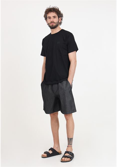 Black denim-effect men's shorts with logo patch on the back DIEGO RODRIGUEZ | Shorts | DR322NERO