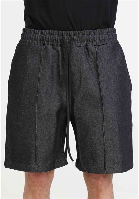 Black denim-effect men's shorts with logo patch on the back DIEGO RODRIGUEZ | DR322NERO