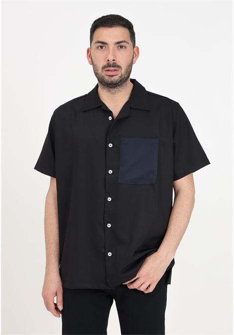Men's black short sleeve shirt with blue pocket DIEGO RODRIGUEZ | Shirt | DR325NERO
