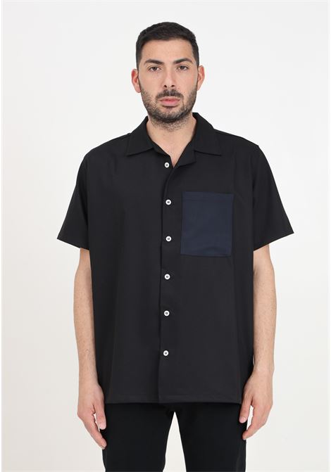 Men's black short sleeve shirt with blue pocket DIEGO RODRIGUEZ | Shirt | DR325NERO