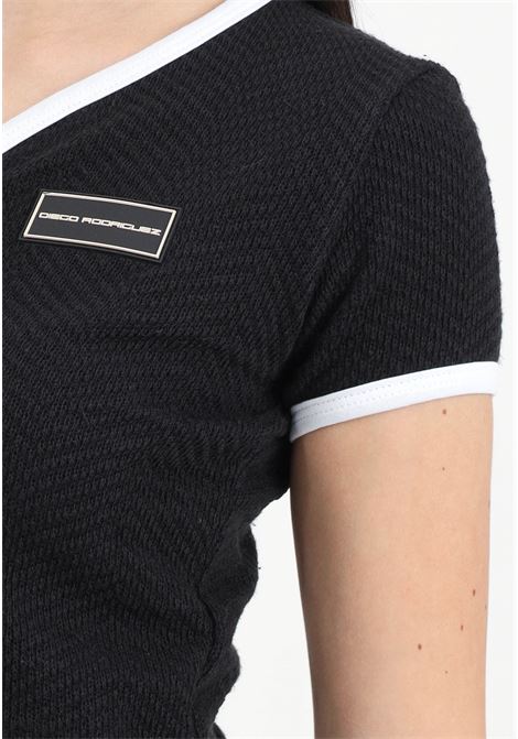 T-shirt a manica corta nera da donna con rifiniture a contrasto DIEGO RODRIGUEZ | T-shirt | DR348NERO-BIANCO