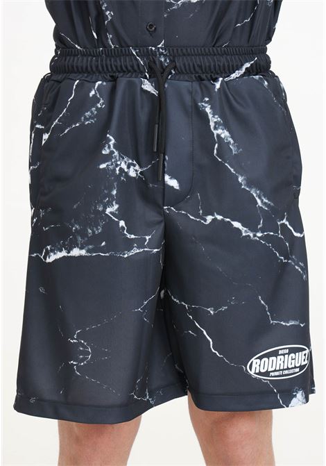 Black sports shorts for men with marble effect veins and logo DIEGO RODRIGUEZ | Shorts | DR9009NERO
