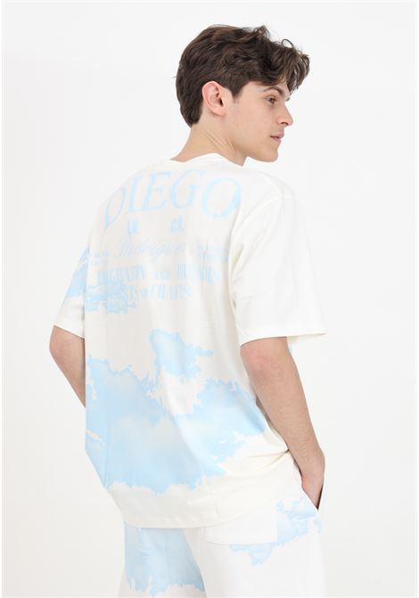 Cream short-sleeved T-shirt for men with map print and maxi logo DIEGO RODRIGUEZ | DR9012PANNA