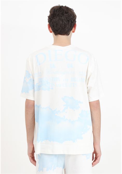 Cream short-sleeved T-shirt for men with map print and maxi logo DIEGO RODRIGUEZ | T-shirt | DR9012PANNA