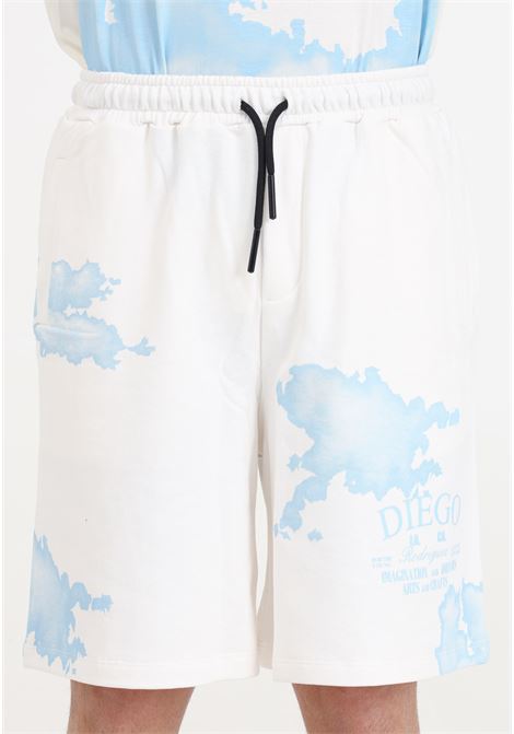 Cream sports shorts for men with world map pattern DIEGO RODRIGUEZ | DR9013PANNA