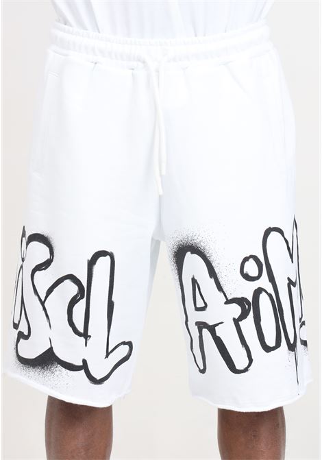 Shorts da uomo bianchi con stampa logo in nero DISCLAIMER | Shorts | 24EDS54215BIANCO